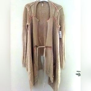 Free People Size Large Beige Cardigan Sweater